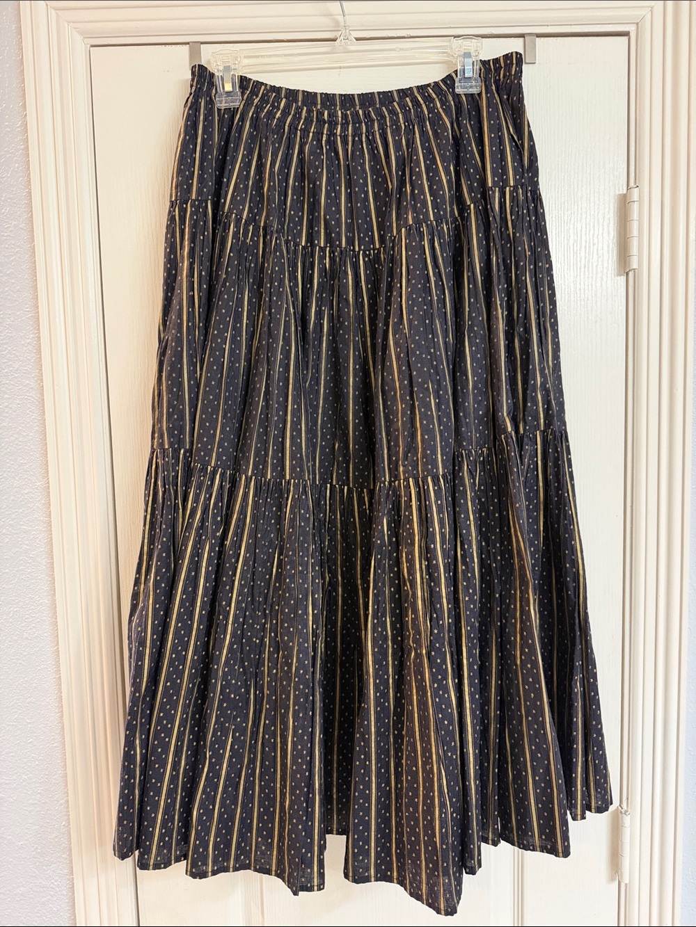 Vintage Howard Wolf Maxi Tiered Skirt with Gold Pinstripes